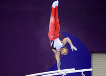 Azərbaycan gimnastı Oleq Stepko Avropa Oyunlarında paralel qollarda hərəkətlərdə qızıl medal qazandı. Bakı, Azərbaycan, 20 iyun 2015